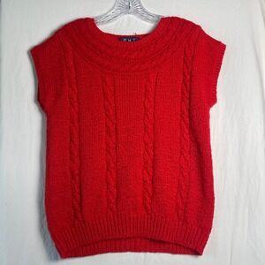 VTG OHI Red Cable Knit Sweater Vest Women's Chunky Soft Sleeveless Pullover‎